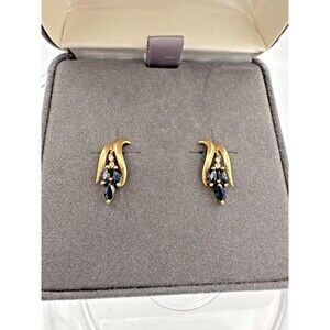 14K Solid Gold Natural Sapphire & Diamond Earrings – Marquise Cut, JC Penney